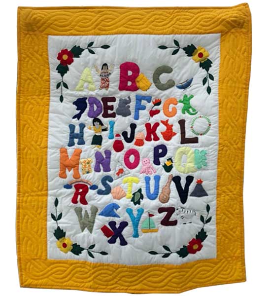 Hawaiian quilt ハワイアンキルトタペストリー アルファベット柄イエロー 130×105cm/インテリア 壁掛け マット