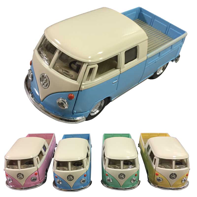 レトロ調フォルクスワーゲン　ダイキャストミニカー/おもちゃ　インテリア　1963 VW Bus Double Cab Pickup　Pastel  Color　1/34