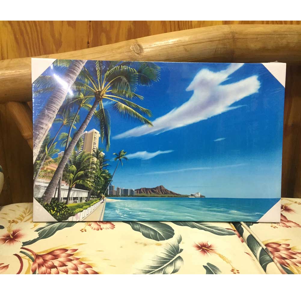 絵画 ハワイ キャンパスパネル絵 Waikiki Beach 栗山義勝 Yoshikatsu Kuriyama ハワイアン雑貨
