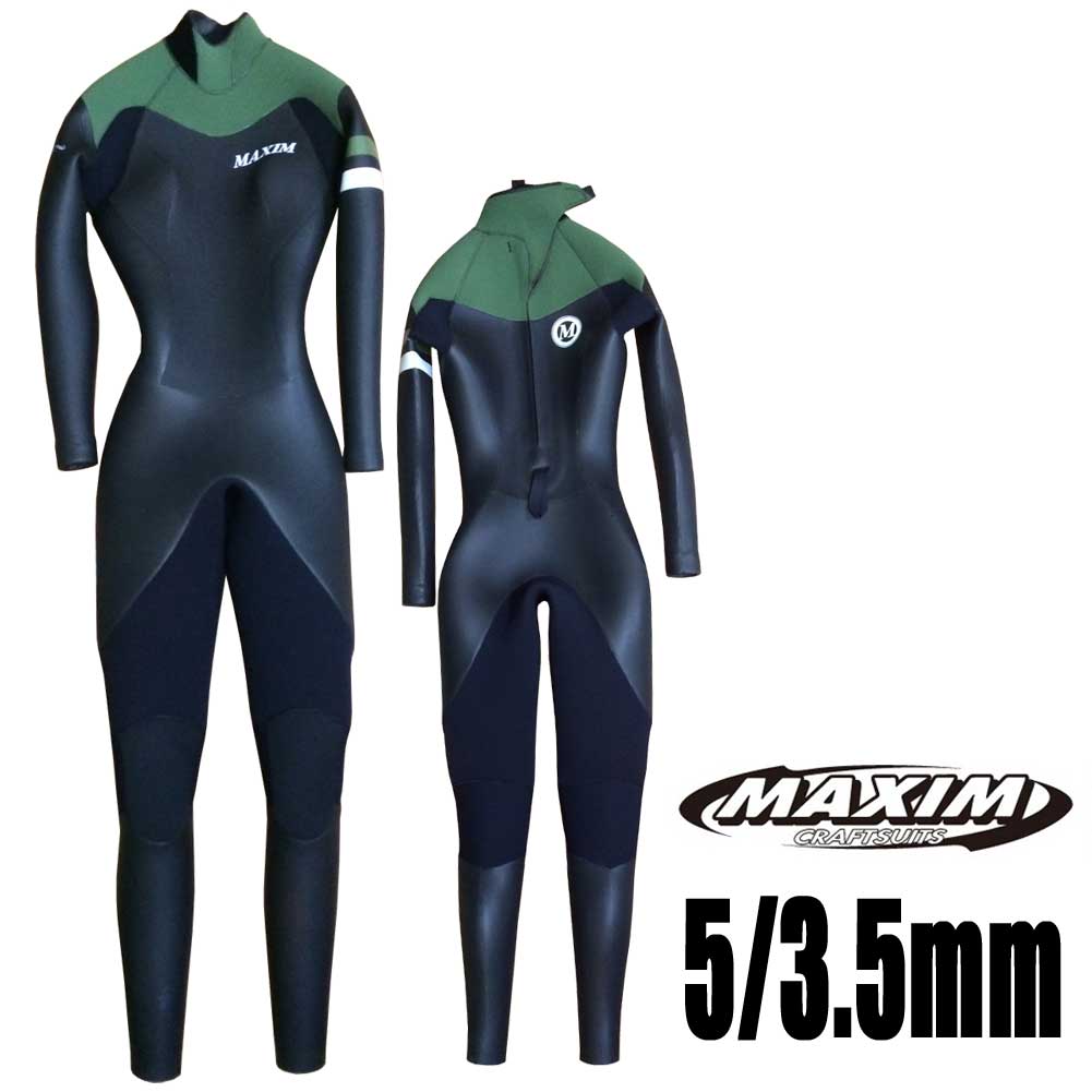 【現品限り】MAXIM WETSUIT マキシム レディースフルスーツ 5/3.5mm BLACK-F　マリーナモデル/女性用ウェットスーツ サーフィン