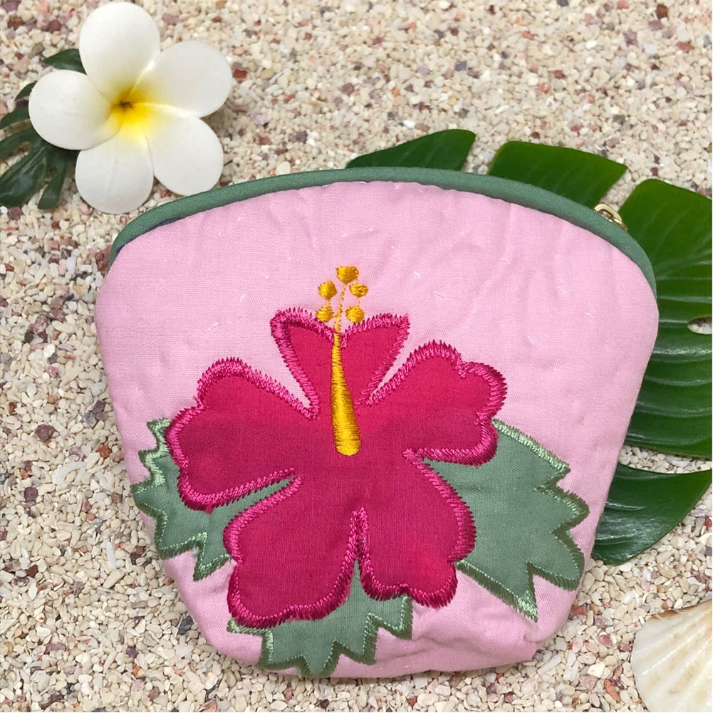 ハワイアンキルト Hawaiian Quilt ハイビスカスコインケース ピンク インテリア小物 財布 小銭入れ 小物入れ がま口